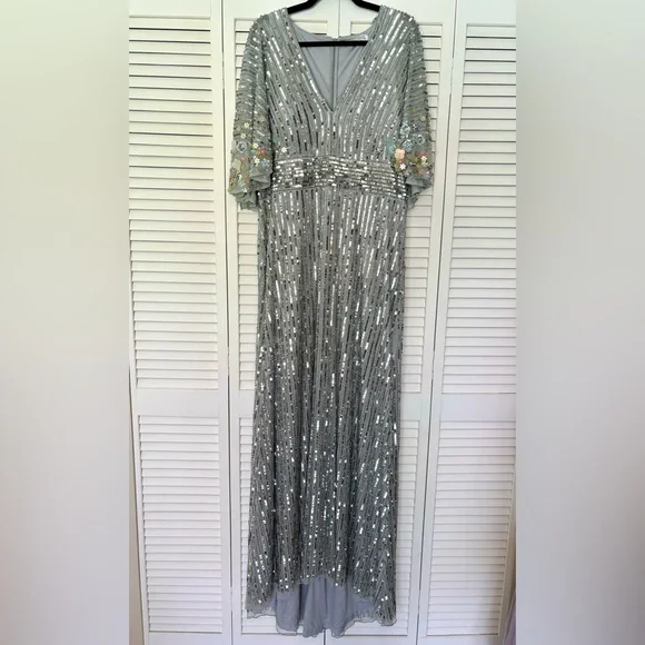 Mac Duggal Silver Sequin Gown
